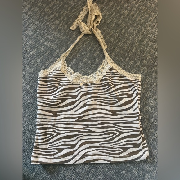 Edikted Brown and Cream Zebra Camisole with Lace - Picture 2 of 3